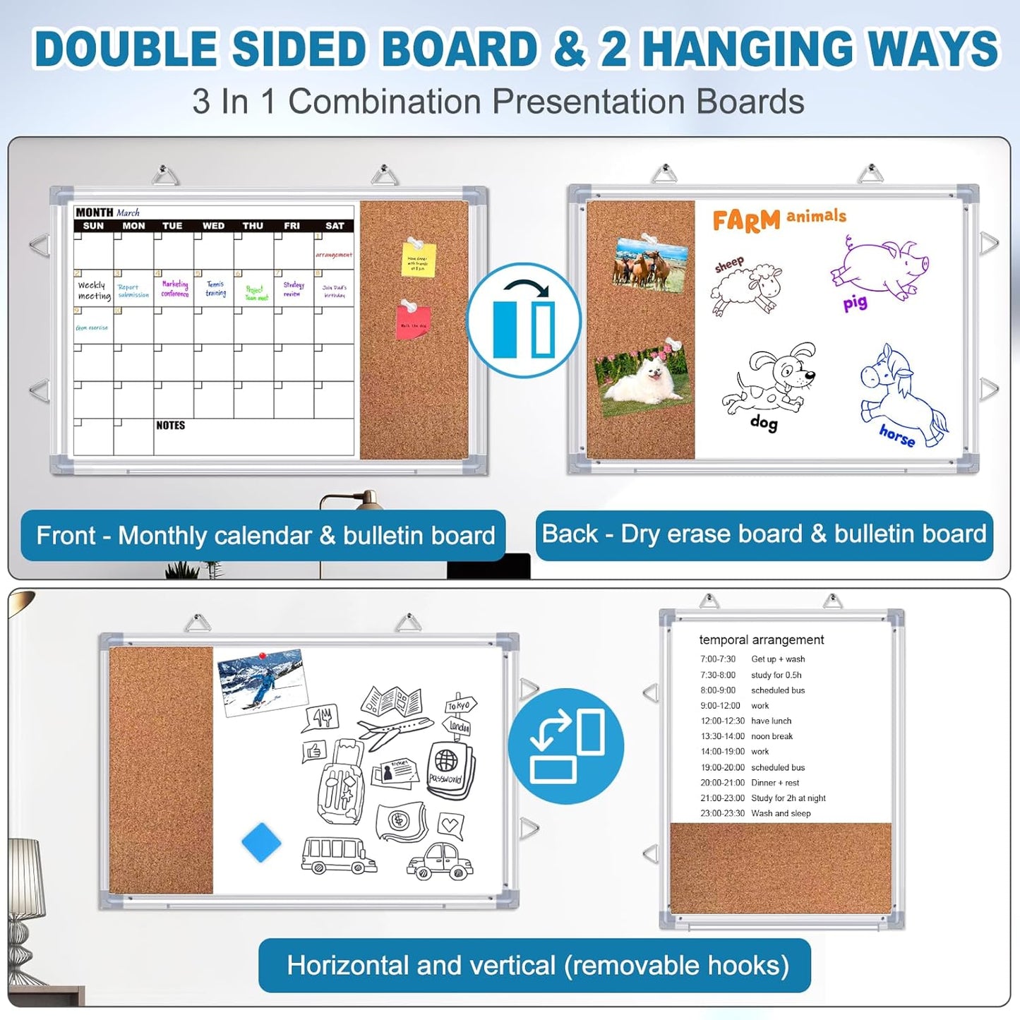 Weekly Planner Whiteboard, Weekly Dry Erase Board for Wall 16" x 12", Double-Sided Weekly Calendar Whiteboard with Pen Tray & Hook, Hanging Writing Schedule Board for Home, School, Office