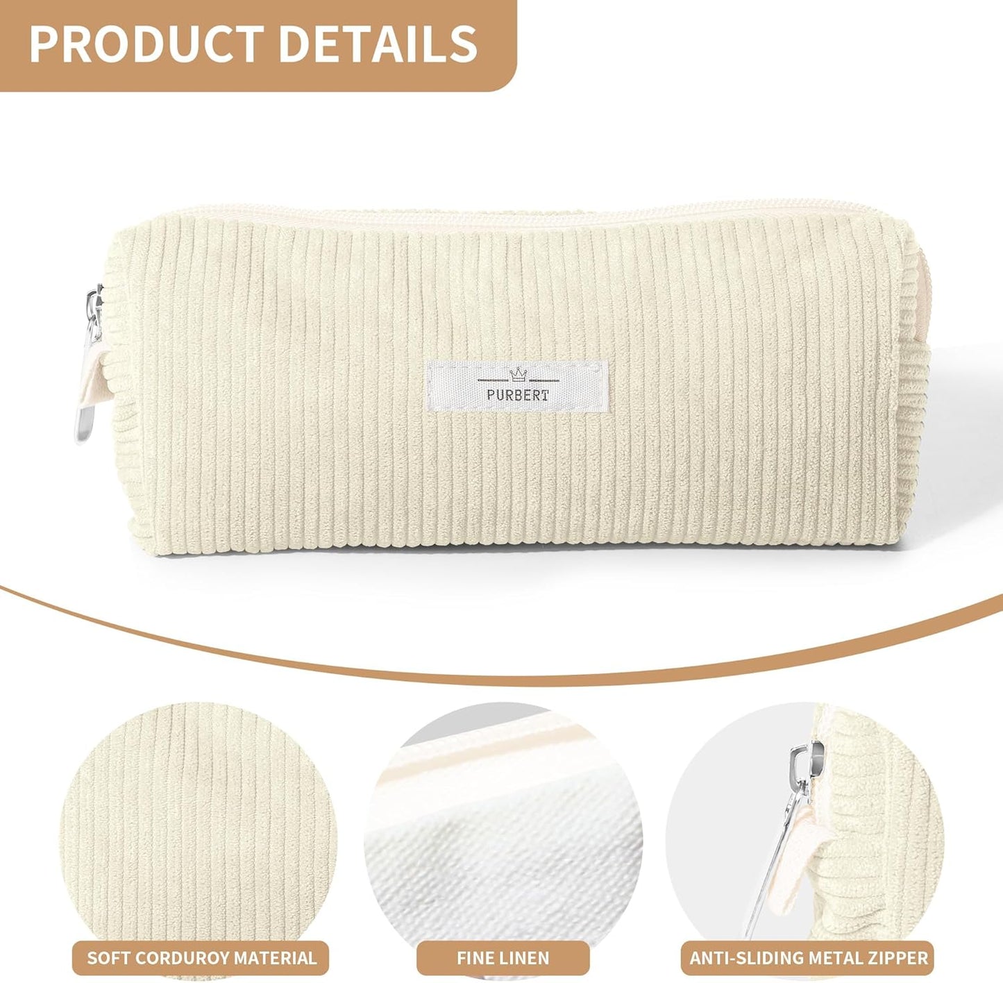 Pencil Bag Pen Case, Soft Corduroy Small Pencil Pouch Organizer with Zipper, Cute Pencil Case Pouch Stationery for Girls and Boys – Apricot