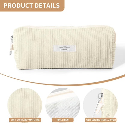 Pencil Bag Pen Case, Soft Corduroy Small Pencil Pouch Organizer with Zipper, Cute Pencil Case Pouch Stationery for Girls and Boys – Apricot
