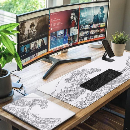 iCasso Desk Cover Mat, Office Mouse Pad, Desk Protector Mat, Extra Large Matt for Desktop,Anti-Slip XXL Big Mousepad with Stitched Edges for Computer Keyboard Retro Black - Colors B