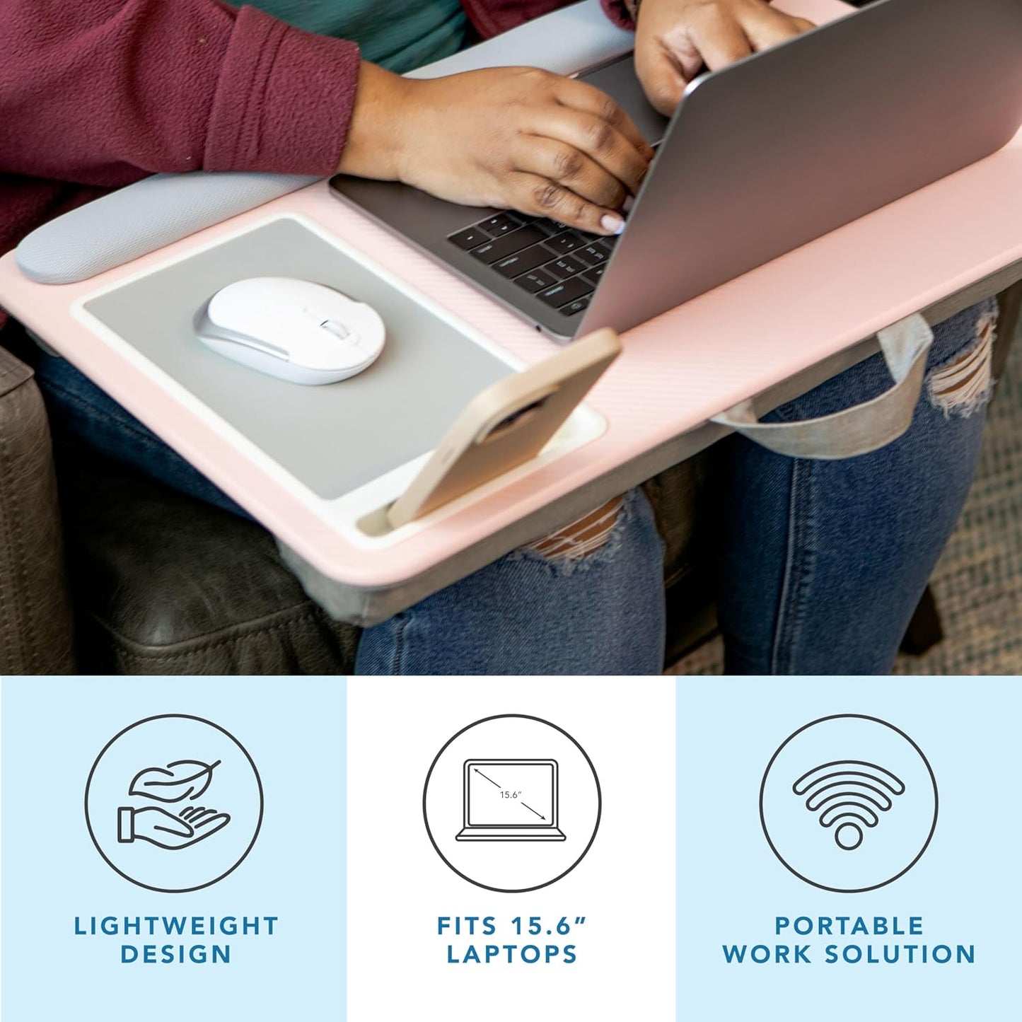 LAPGEAR Home Office Lap Desk with Device Ledge, Mouse Pad, and Phone Holder - Black Carbon - Fits up to 15.6 Inch Laptops - Style No. 91588
