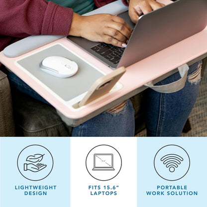 LAPGEAR Home Office Lap Desk with Device Ledge, Mouse Pad, and Phone Holder - Black Carbon - Fits up to 15.6 Inch Laptops - Style No. 91588