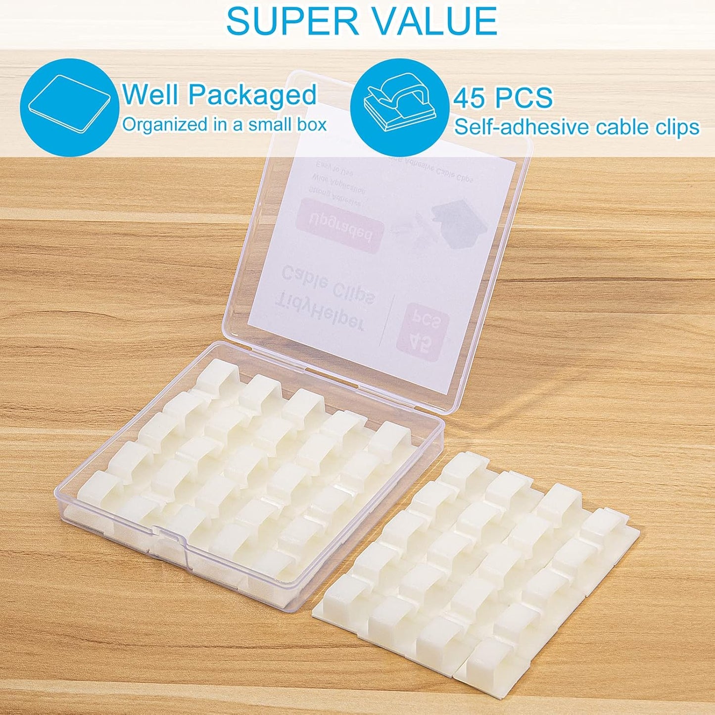 60 PCS Adhesive Cable Clips, Upgraded Wall Wire Clips for Cable Management, Strong Cord Clips Wire Holders for The Wall, Under Desk, Christmas Lights, Car, Dash Cam, Ethernet, Electric Wires Small