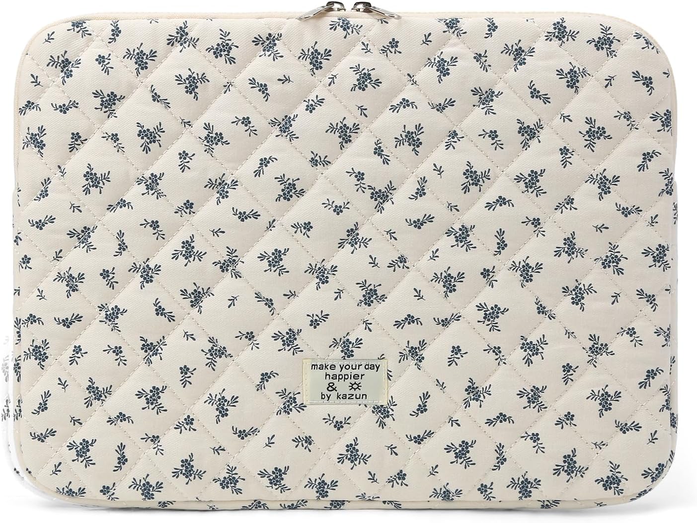 Puffy Laptop Sleeve 13 Inch Cute Quilted Laptop Protective Case Padded Floral Computer Sleeve for MacBook (A-Blue, 13 Inch)