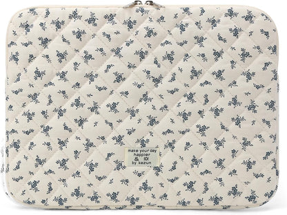 Puffy Laptop Sleeve 13 Inch Cute Quilted Laptop Protective Case Padded Floral Computer Sleeve for MacBook (A-Blue, 13 Inch)