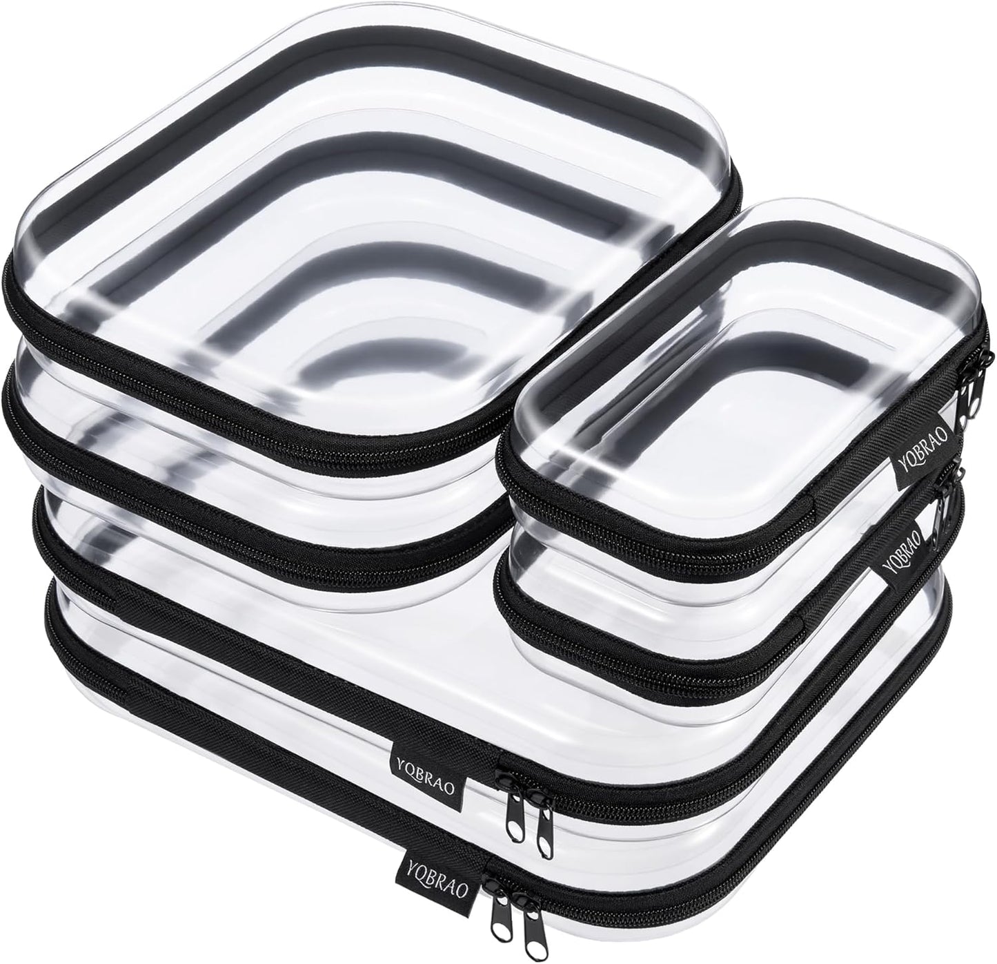 YQBRAO 6 Pack Clear Hard Shell Zipper Case, 1.2mm Heavy Duty Crush-Proof Diaper Bag Organizer Pouches, TSA Approved Travel Makeup Bag for Toiletries & Electronics, (2L, 2M, 2S) Multi-Size Storage Set