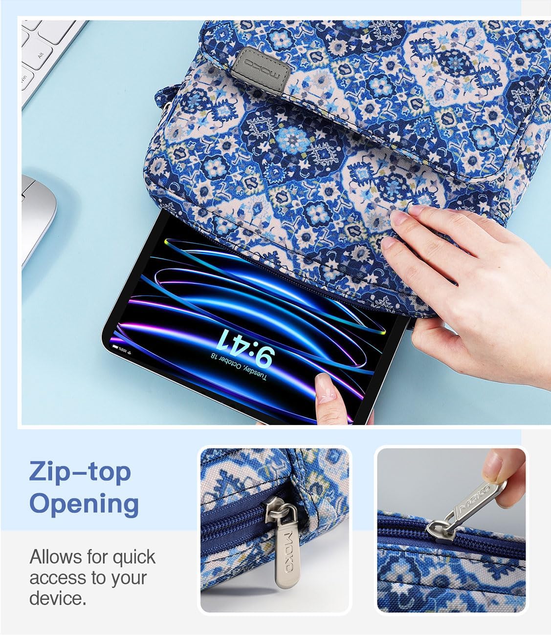 MoKo 13 Inch Tablet Sleeve Bag, Fits with 13 Inch New iPad Pro M5 & Air M4/M3, iPad Pro 12.9 M2&M1,Surface Laptop Go 12.4,Galaxy Tab S8+/S9+ 12.4,Handle Carrying Case with Shoulder Strap,Black &Gray