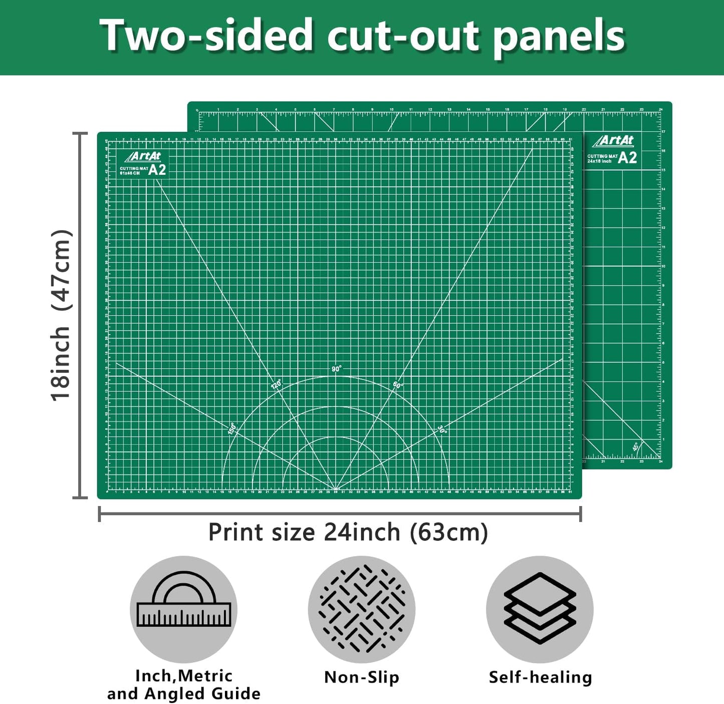 ArtAt Self Healing Cutting Mat: 24 x 36 inch Green Large 5-Ply Double-Sided Durable Non-Slip PVC Cutting Mat for Sewing Quilting Scrapbooking Art & Crafts projects…