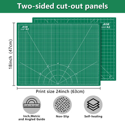 ArtAt Self Healing Cutting Mat: 24 x 36 inch Green Large 5-Ply Double-Sided Durable Non-Slip PVC Cutting Mat for Sewing Quilting Scrapbooking Art & Crafts projects…