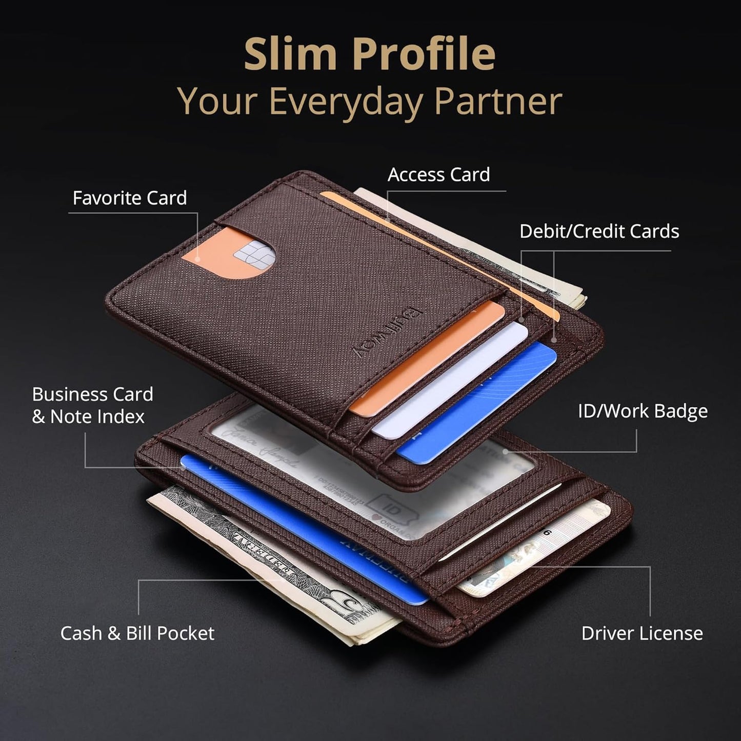 Buffway Slim Minimalist Front Pocket RFID Blocking Leather Wallets for Men and Women - Carbon Fiber Black - Colors A