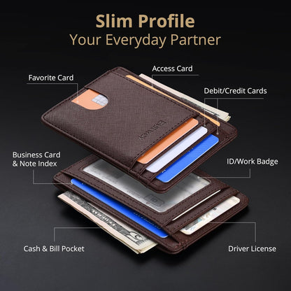 Buffway Slim Minimalist Front Pocket RFID Blocking Leather Wallets for Men and Women - Carbon Fiber Black - Colors A