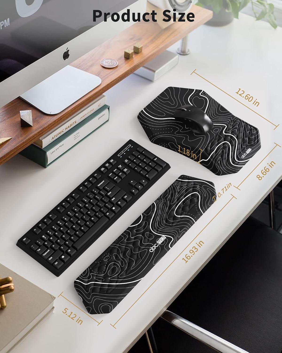 Ergonomic Mouse Pad and Keyboard Wrist Rest Support Set, Massage Design Mousepad for Carpal Tunnel Pain Relief, Memory Foam, Non-Slip PU Base for Computer Desk, Black