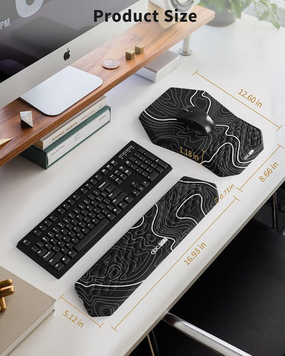 Ergonomic Mouse Pad and Keyboard Wrist Rest Support Set, Massage Design Mousepad for Carpal Tunnel Pain Relief, Memory Foam, Non-Slip PU Base for Computer Desk, Black