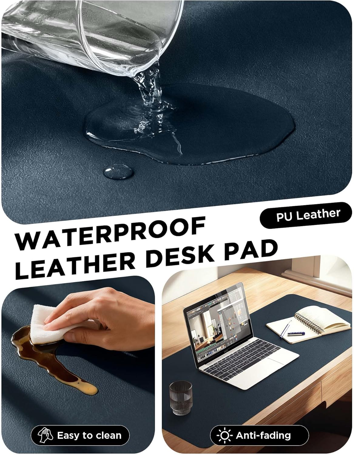 YSAGi 35.4" x 17" Large PU Leather Desk Mat for Keyboard and Mouse - Waterproof Non-Slip Desk Pad Protector for Office, Home, Writing Desk, Black