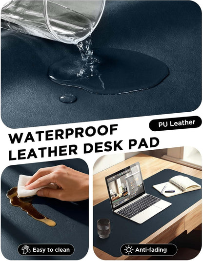 YSAGi 35.4" x 17" Large PU Leather Desk Mat for Keyboard and Mouse - Waterproof Non-Slip Desk Pad Protector for Office, Home, Writing Desk, Black