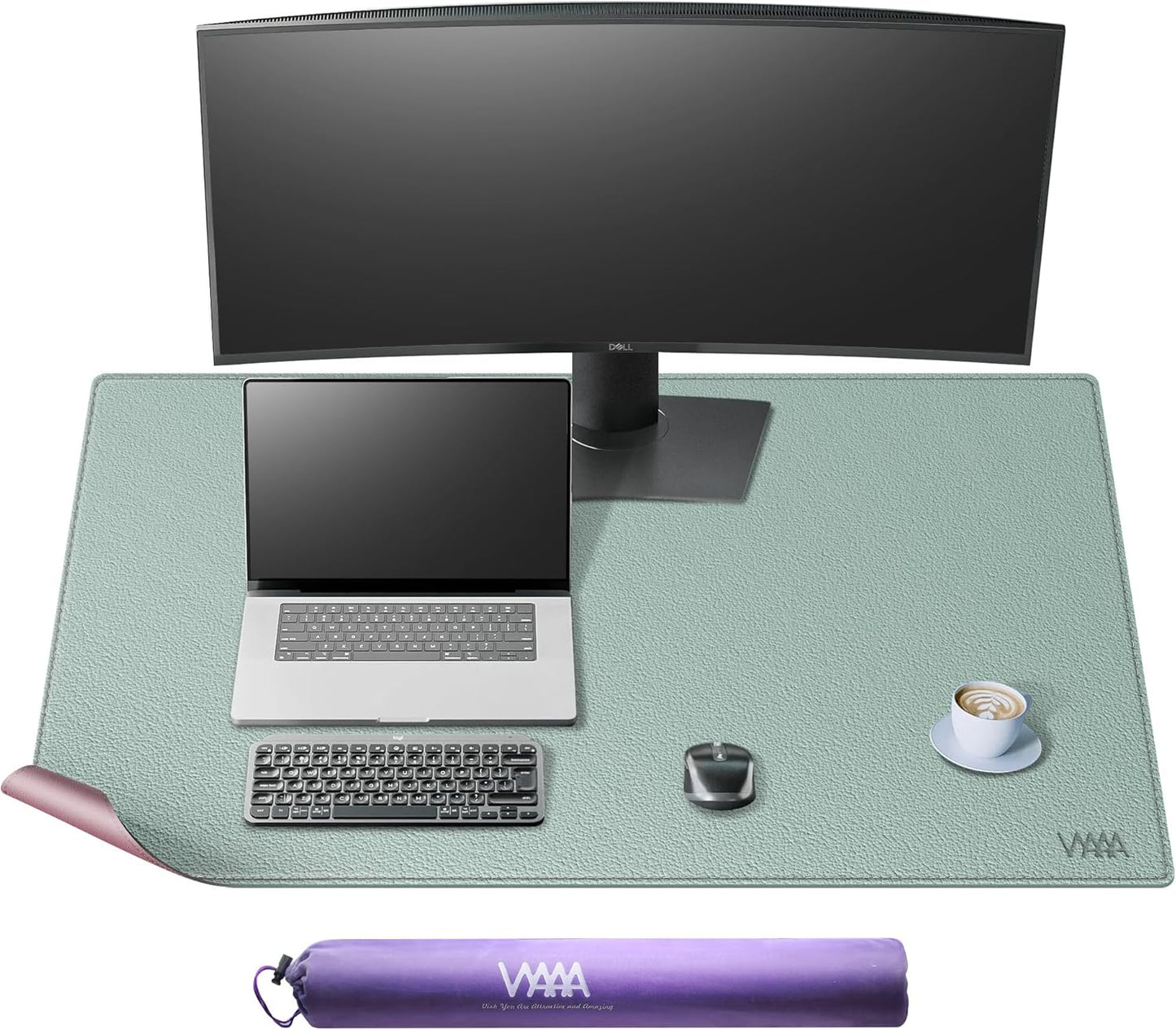 Vyaaa PU Leather & Cork Desk Mat, 39.4"x15.7" Dual Sided Computer Desk mat, Waterproof Large Mouse Pad, Non-Slip Office Desk pad, Office Desk Protector for Work/Gaming/Home (Black)
