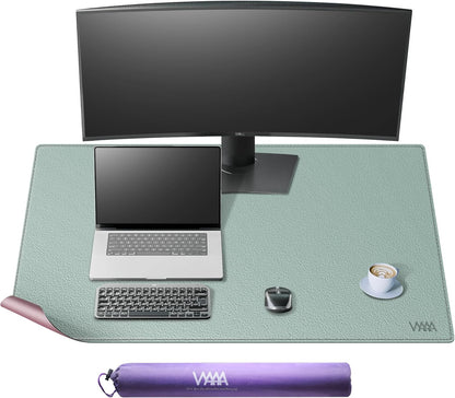 Vyaaa PU Leather & Cork Desk Mat, 39.4"x15.7" Dual Sided Computer Desk mat, Waterproof Large Mouse Pad, Non-Slip Office Desk pad, Office Desk Protector for Work/Gaming/Home (Black)