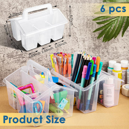 Plastic Caddy With Handle,Protable Classroom Craft Caddy, 6-pack Storage Caddy For Pencil,Pen,Craft Tools (Clear)