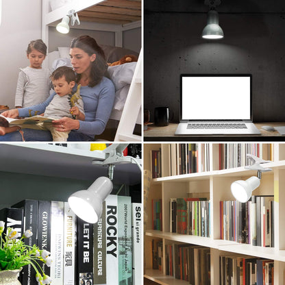 RONG&LAN Clip lamp,360° Rotation Clip on Lamp Portable Book Reading Light,Clamp on Desk/Table/Bunk Bed/Cupboard Home Lighting, (Desk lamp,Seven Colors for Your Choice) (White,2)
