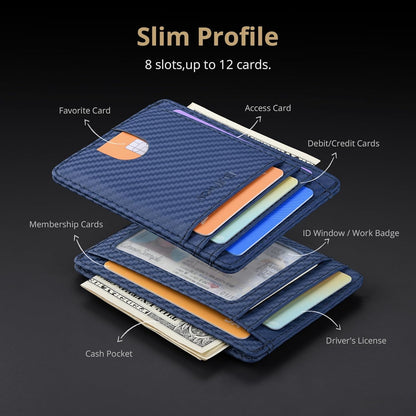 Buffway Slim Minimalist Front Pocket RFID Blocking Leather Wallets for Men and Women - Carbon Fiber Black - Colors B