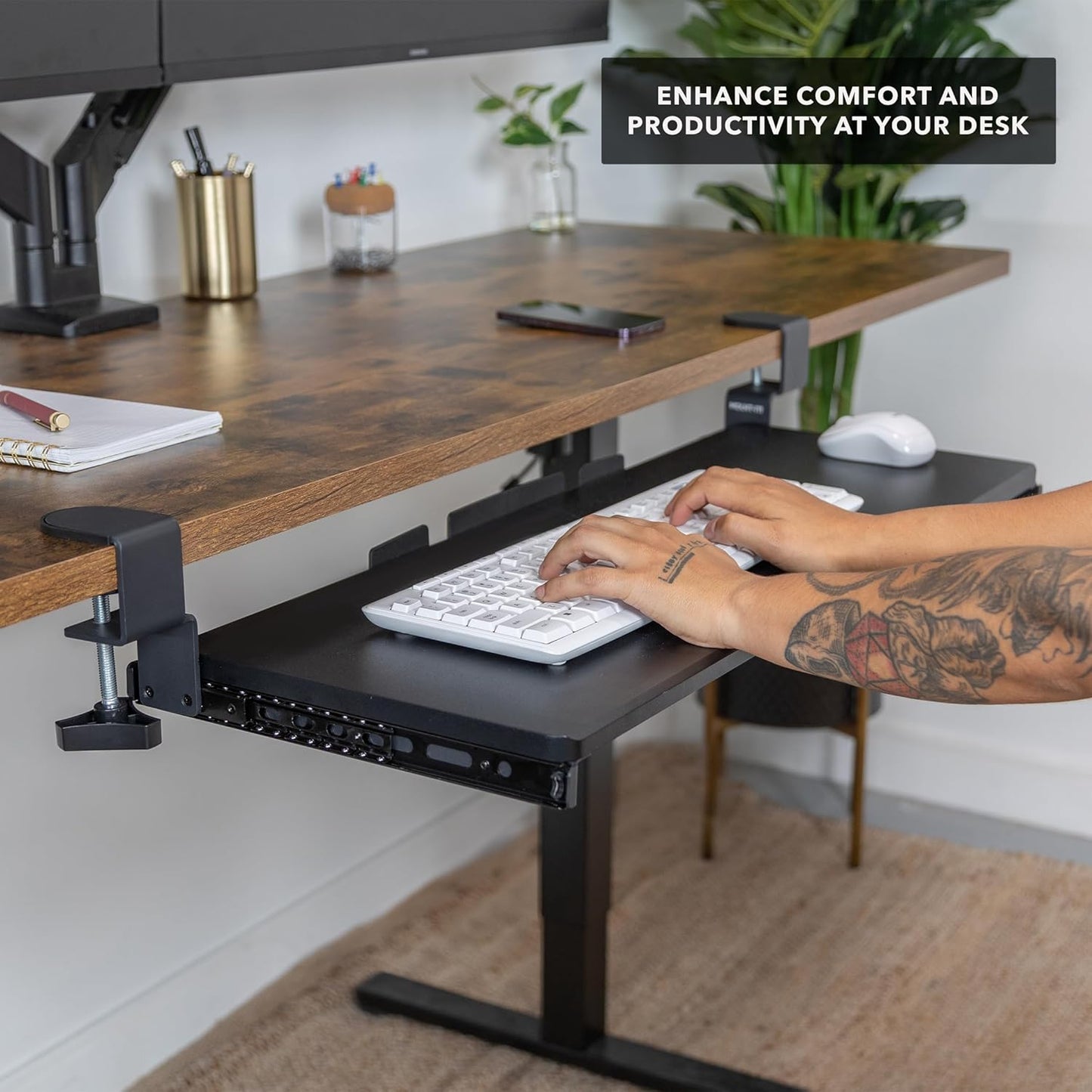 Mount-It! Under Desk Keyboard Tray, 30" Extra-Wide Clamp-On Slide-Out Drawer, Holds 11 lbs, Fits Desks up to 1.77" Thick, No-Drill C-Clamp Mount