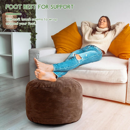 HIGOGOGO Round Stuffed Pouf Ottoman, Corduroy Poufs with Foam Chunk Filling, Furry and Fluffy Pouf Foot Stool Storage Ottoman, 20 X 15 Floor Poufs Foot Rest for Living Room, Dark Grey