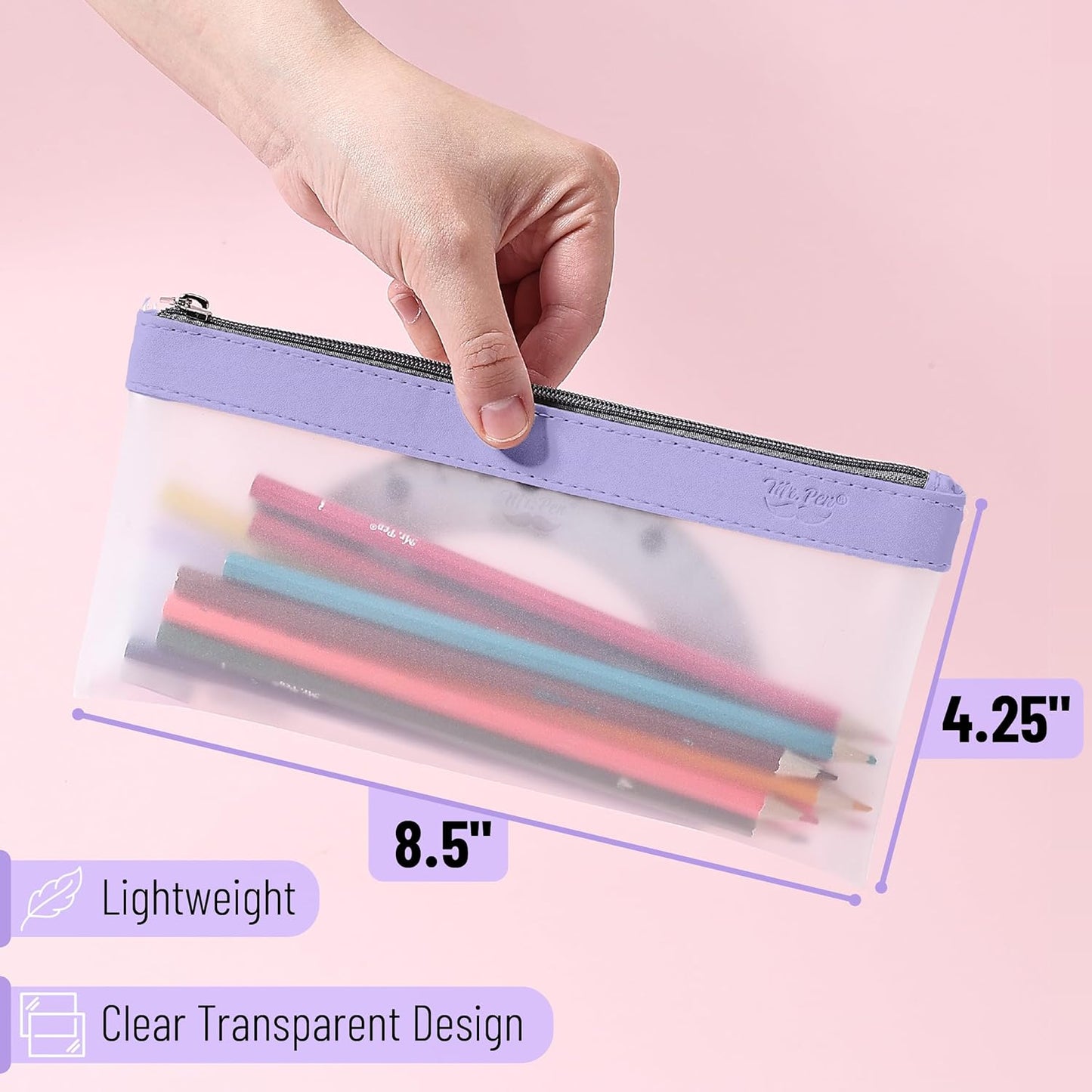 Mr. Pen- Clear Pencil Pouch, 8.50"x4.25", 3 Pack, Durable TPU Material, Medium Water-Resistant Pencil Bags with Smooth Zipper, Multipurpose Clear Pouch for Stationery, School, Office, Travel Supplies