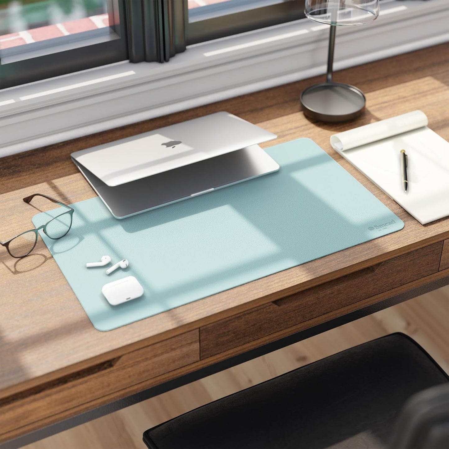 Smead Desk Pad, Vegan Leather Desk Mat with Non-Slip Faux Suede Backing, Perfect Desk Organizer for Office Decor, 31.5” x 15.7” Medium, Sandstone (64831)