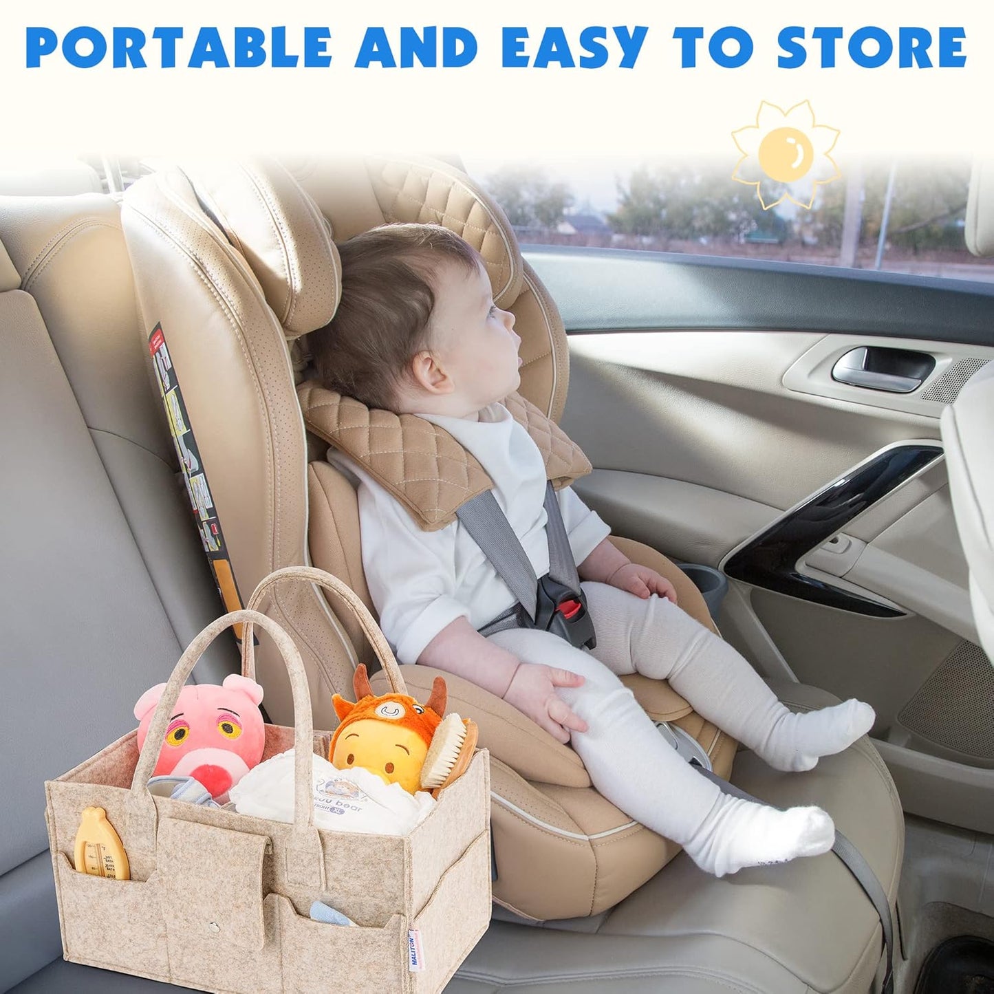Maliton Baby Diaper Caddy Organizer for Changing Table, Nursery Storage Bin Basket with Handle, Felt Diaper Organizer Suitable for Indoor Outdoor (Khaki)