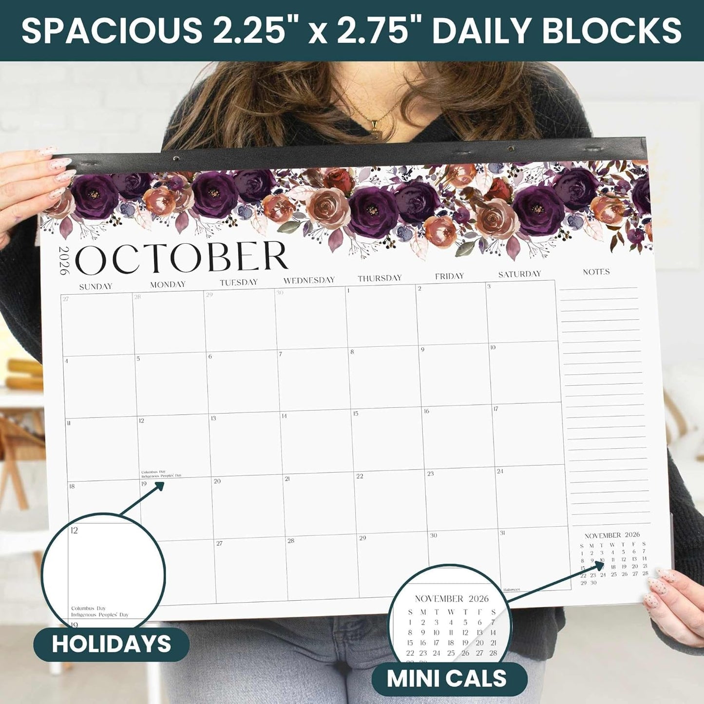 bloom daily planners Desk Calendar 2026-2027 - Academic Year Large Wall Calendar (July 2026 - July 2027) - 21” x 16” Desktop & Hanging Monthly Planner with Stickers for Home or Office - Seasonal