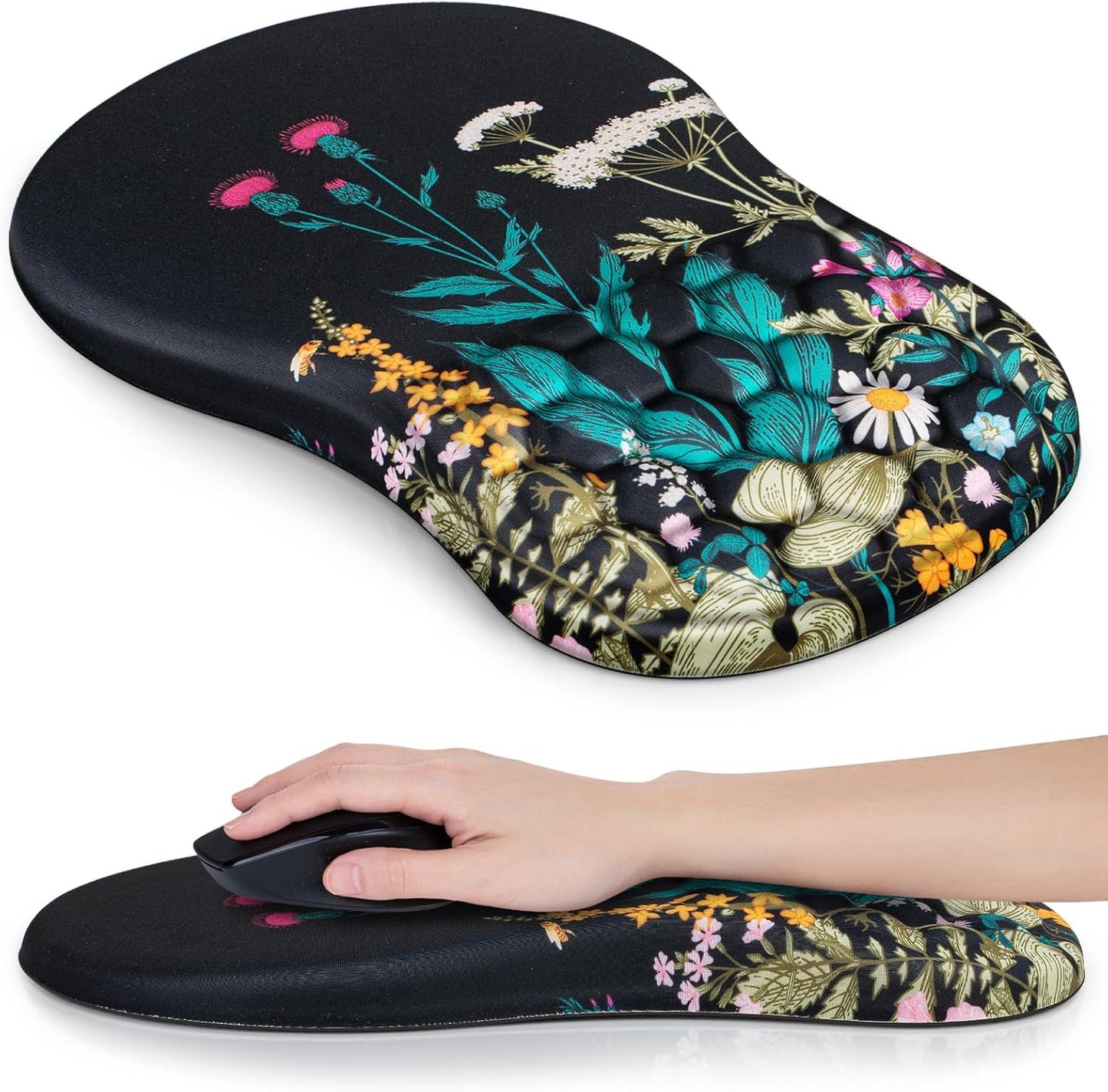 Mouse Wrist Rest, Canjoy 2 Pack Memory Foam Soft Fabric Mouse Wrist Rest Pad Support Cushion with Anti-Skid Rubber Base,Ergonomic Pain Relief Mouse Hand Rest (Black)