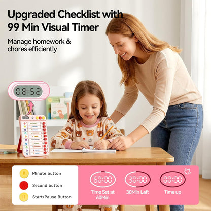 Chore Chart for Kids, Checklist Planning Board with Sliders, 19 Personalizable Sheets and Magnetic Marker, ADHD Tools for Kids to Do List Routine Chart Visual Schedule Board with Stand