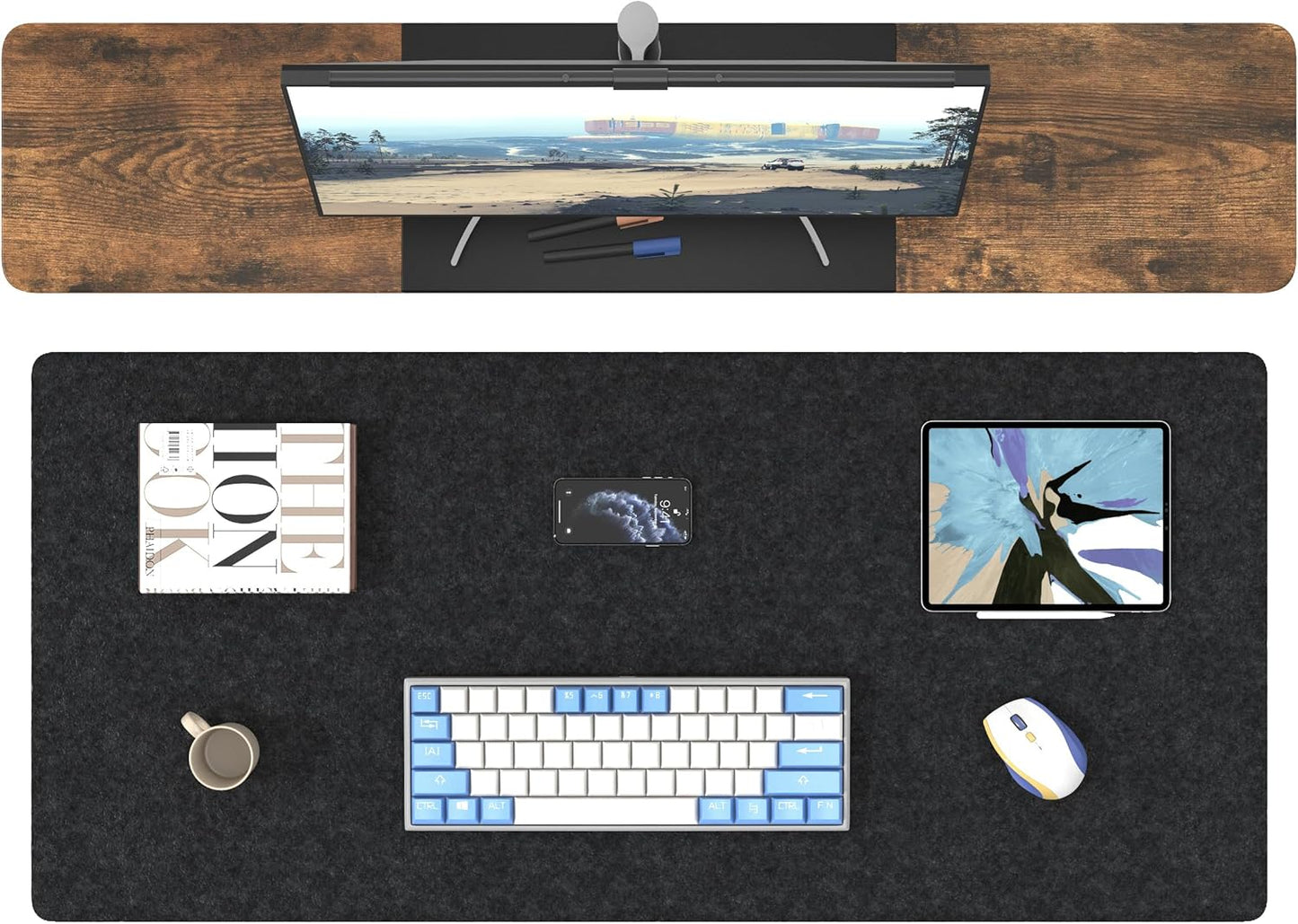 DAWNTREES Large Felt Desk Mat, 40''x16'' Full Keyboard and Mouse Pad for Office and Home, Computer Desk Mat for Desktop, Non-Slip Felt Desk Pad Protector