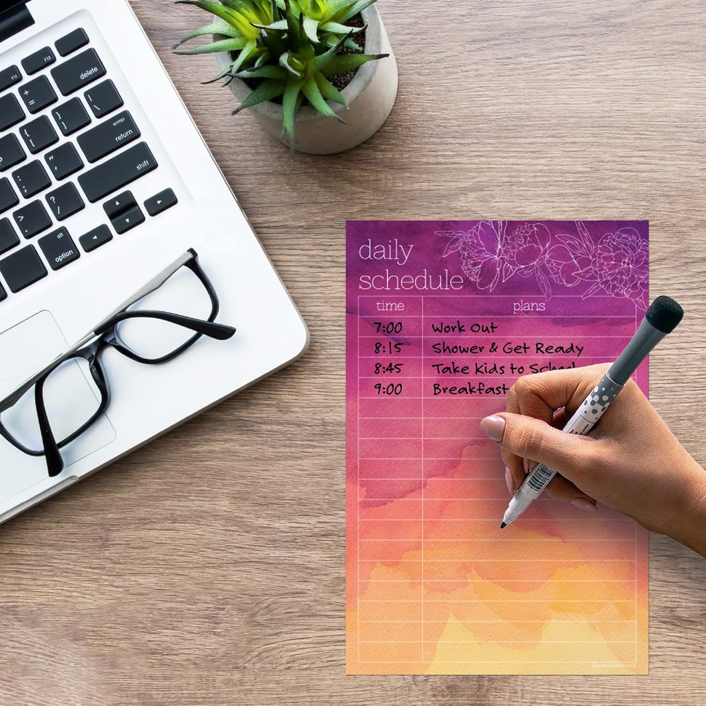 Dry Erase Daily Schedule Planner Sticker Decal by Glassboard Studio | Removable & Reusable | Magnetic Fine-Tip Marker Included (9 x 12 inches, White)