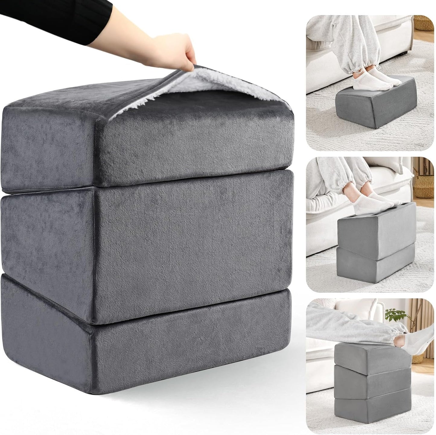 Foot Rest for Under Desk at Work, Adjustable Footrest for Office Chair & Gaming Chair,Ergonomic Footrest Pillow Desk Foot Stool with Washable Cover for Home, Airplane, Travel (Black)
