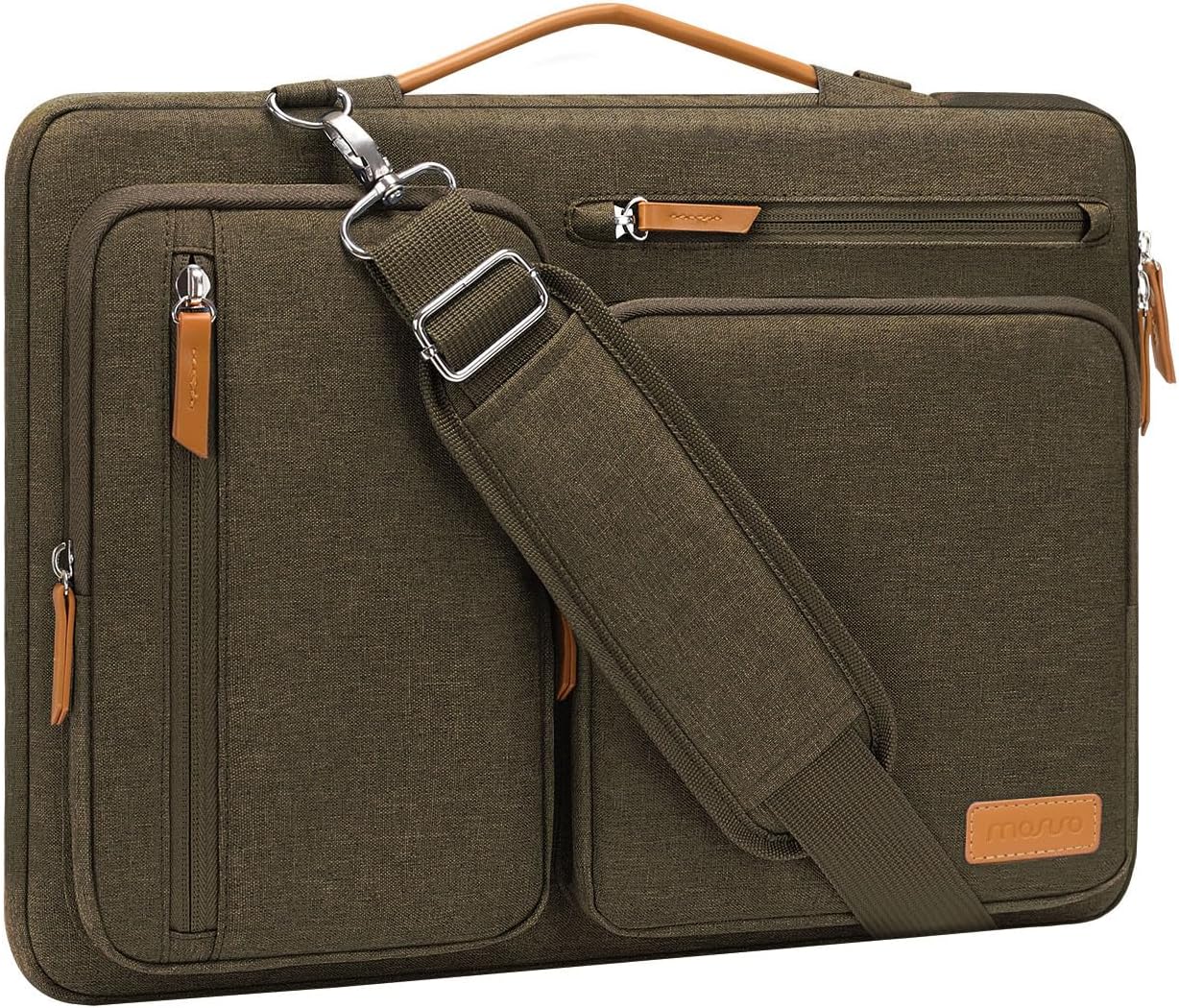 MOSISO 360 Protective Laptop Shoulder Bag,15-15.6 inch Computer Bags Compatible with MacBook Pro 16 inch, HP, Dell, Lenovo, Asus Notebook,Side Open Messenger Bag with 4 Zipper Pockets, Gray