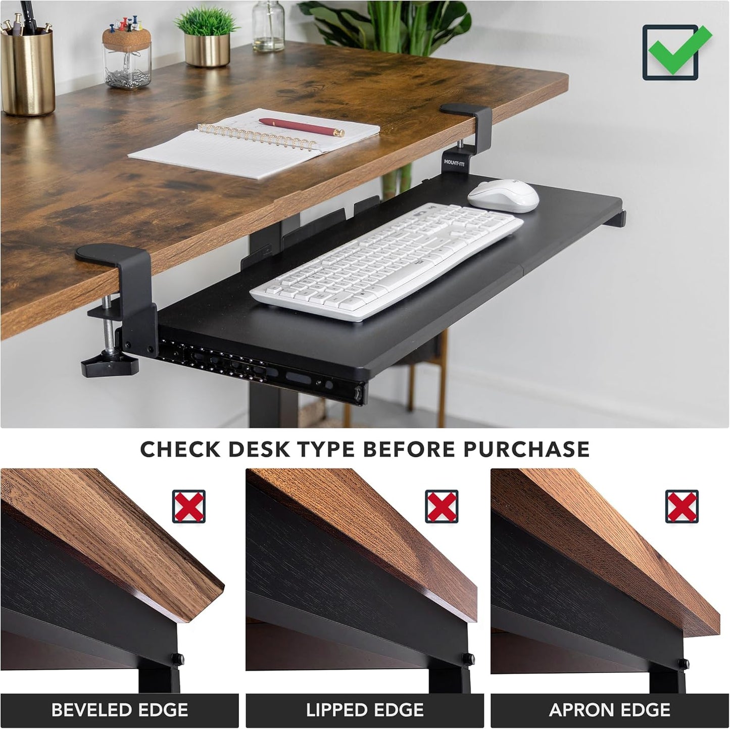 Mount-It! Under Desk Keyboard Tray, 30" Extra-Wide Clamp-On Slide-Out Drawer, Holds 11 lbs, Fits Desks up to 1.77" Thick, No-Drill C-Clamp Mount