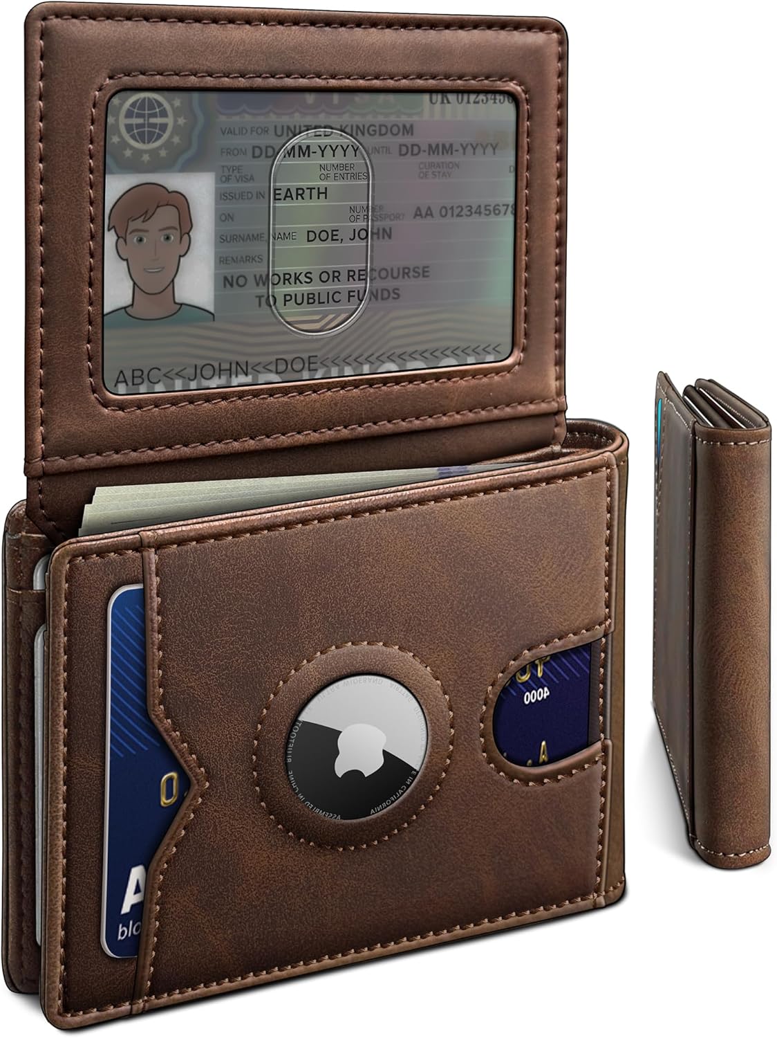 miyozi AirTag Wallet for Men, Slim Leather Bifold with Holder Slot, 2 ID Windows & 13 Card Slots, RFID Blocking Front Pocket Wallet with Gift Box