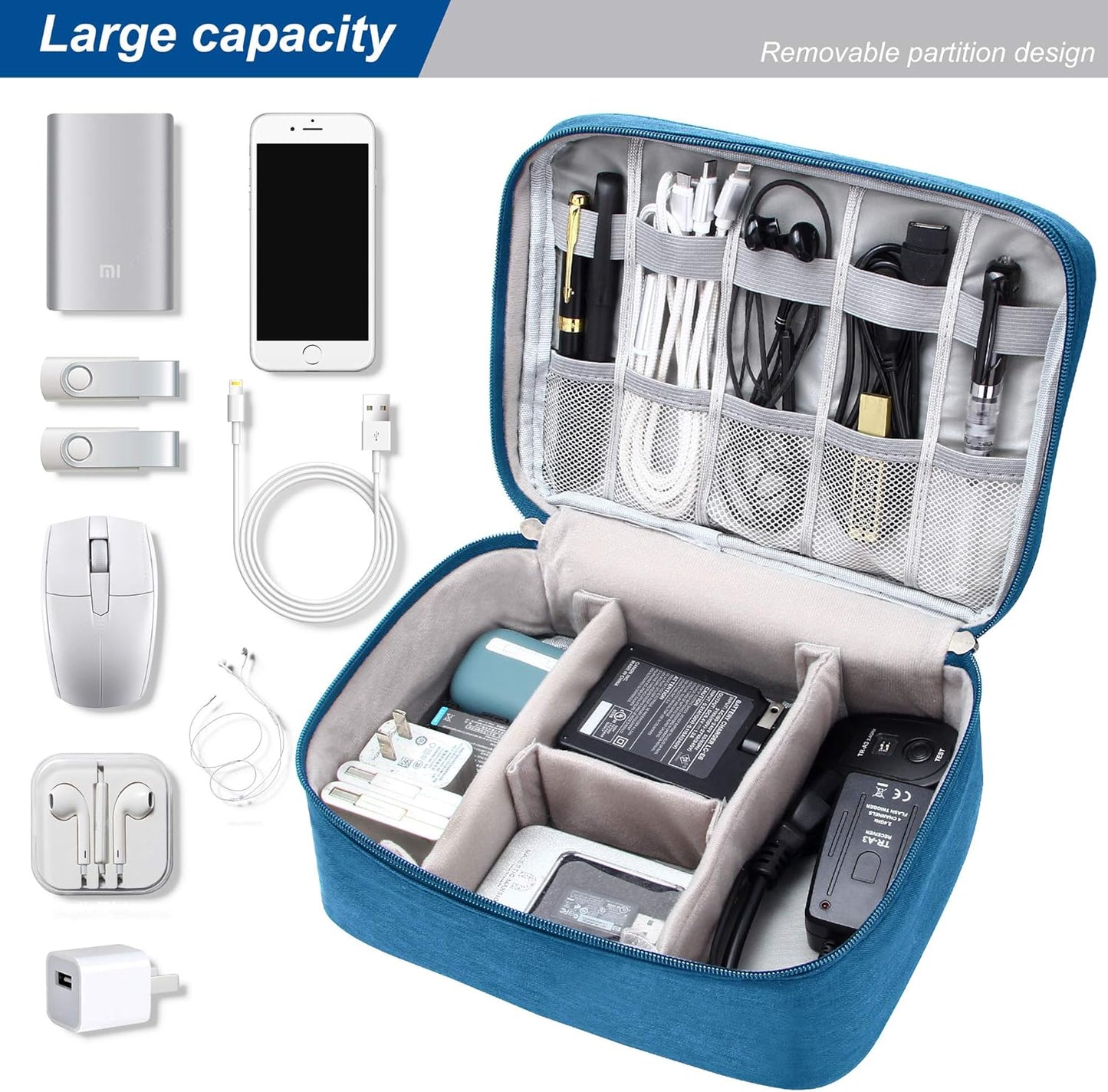 SELLYFELLY Electronic Bag Travel Cable Accessories Bag Waterproof Double Layer Electronics Organizer Portable Storage Case for Cable, Cord, Charger, Phone, Adapter, Power Bank, Kindle, Hard Drives