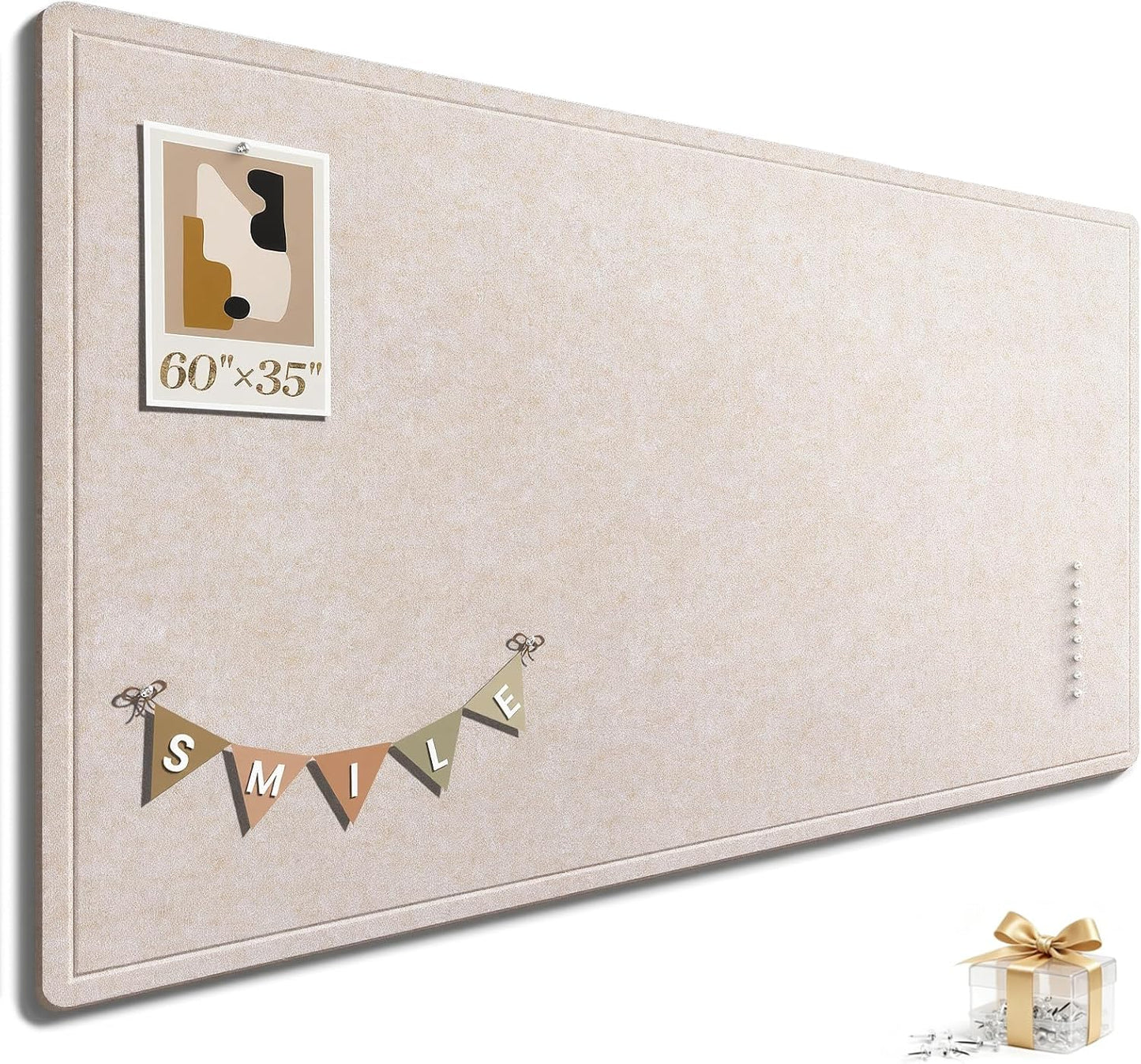 Large Bulletin Board, 35 X 17 Inches Felt Cork Board with 40 Pushpins, Foldable Felt Notice Pin Board Photo Display Board with Self-Adhesive Tape for Office Home School (Oatmeal, 35x17 inch)