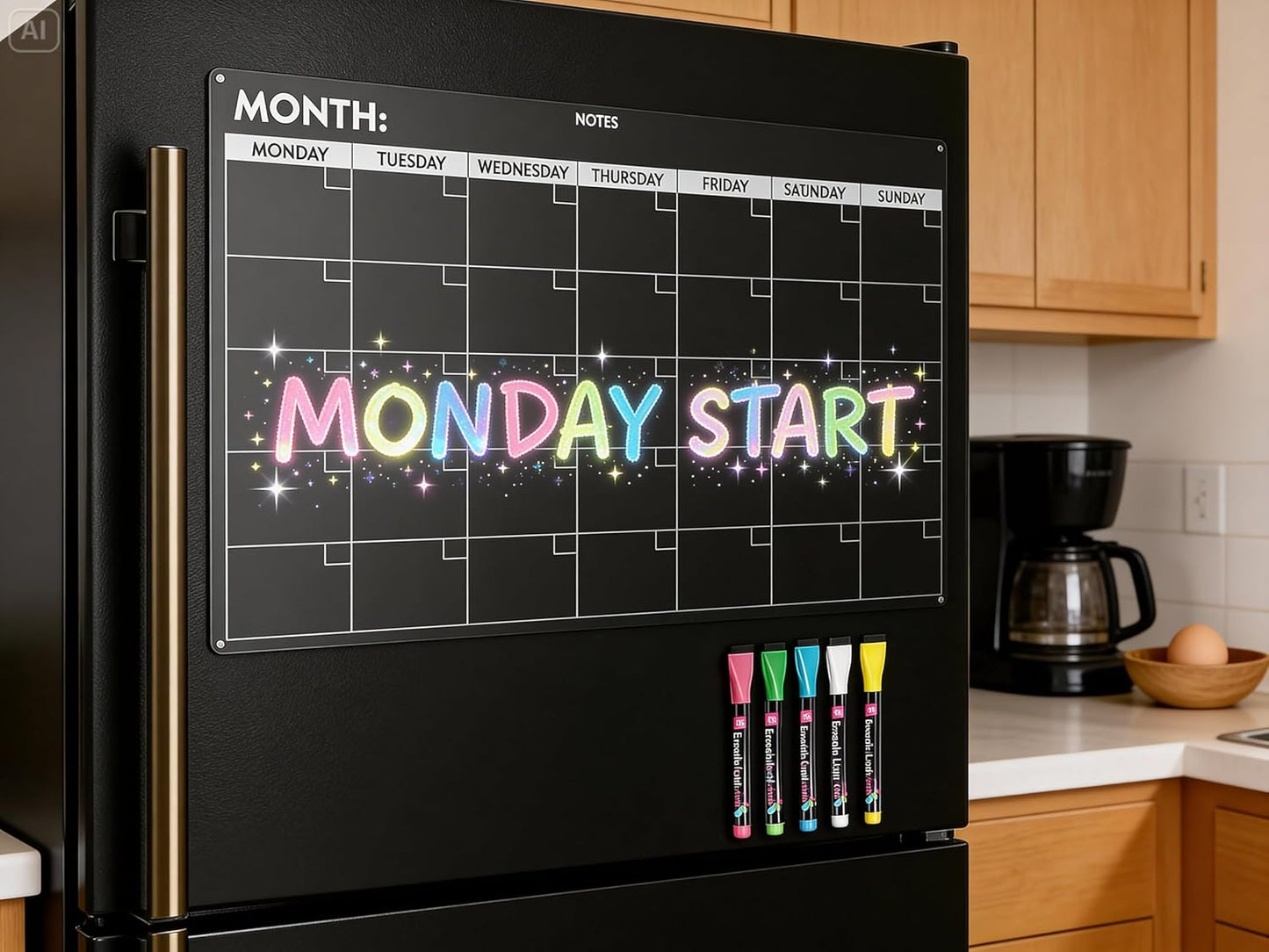 Magnetic Whiteboard for Fridge - Large Dry Erase Calendar for Wall | 2 Magnetic Dry Erase Board 10.5" x 16.5" & 7" x 16.5", Monthly Goal Setting & Habit Tracker, 5 Markers and 6 Adhesive Hooks
