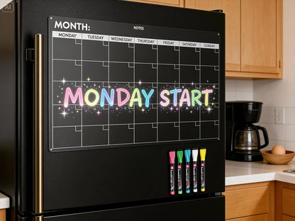 Magnetic Whiteboard for Fridge - Large Dry Erase Calendar for Wall | 2 Magnetic Dry Erase Board 10.5" x 16.5" & 7" x 16.5", Monthly Goal Setting & Habit Tracker, 5 Markers and 6 Adhesive Hooks