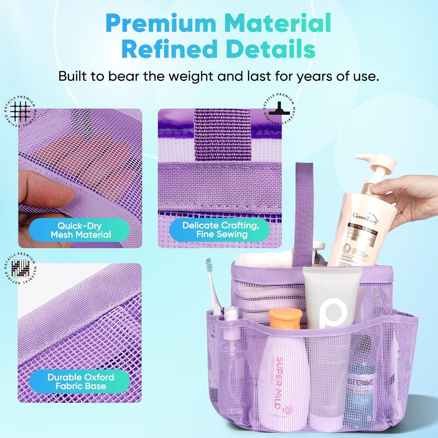 EUDELE Mesh Shower Caddy Portable for College Dorm Room Essentials, Shower Caddy Dorm with 8-Pocket Large Capacity for Beach, Swimming, Gym, Travel essentials