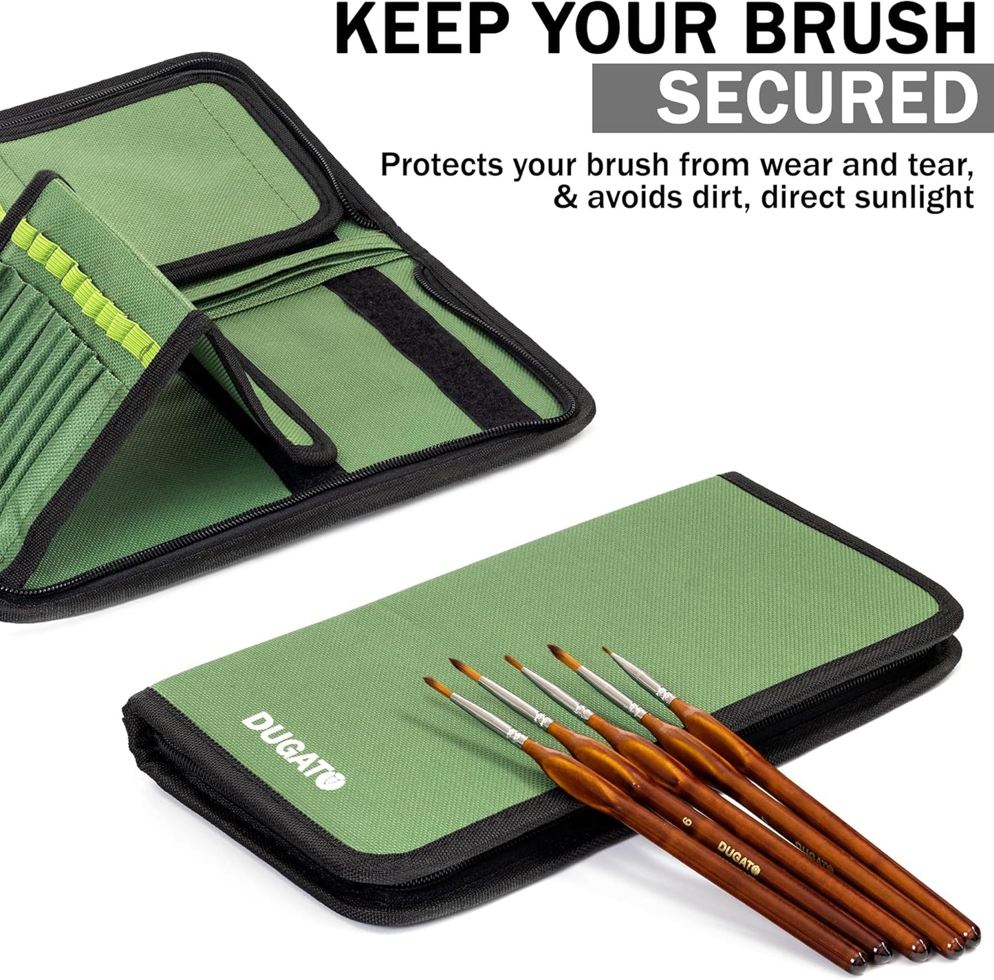 DUGATO Short Paint Brush Holder & Organizer 5.4x10.7 Inches, Blue Canvas Bag for Brushes up to 9.3" Length, Case with 15 Slots, Artist Brush Carrying Case (Brush Not Included)