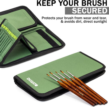 DUGATO Short Paint Brush Holder & Organizer 5.4x10.7 Inches, Blue Canvas Bag for Brushes up to 9.3" Length, Case with 15 Slots, Artist Brush Carrying Case (Brush Not Included)