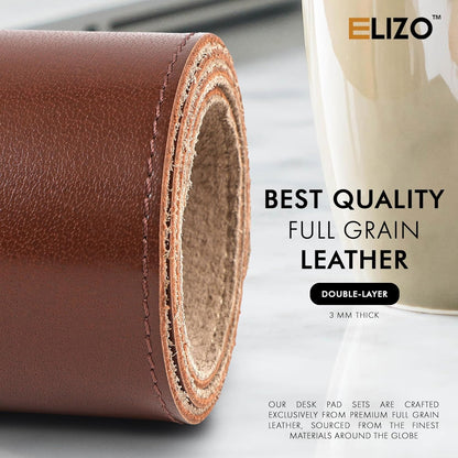 ELIZO Leather Desk Pad Real Leather Desk Mat Thick (3mm) Double Layer (31x15.6) Cover Blotter Desk Protector Large Computer Mat for Keyboard Mouse Pad Table Laptop Mat Office Accessories - Antique