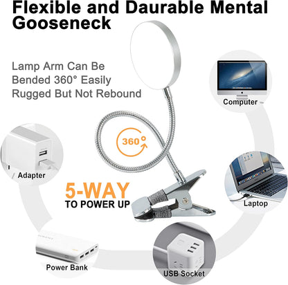 LiFMIRA Clip-on Lamp Reading Light - 5 Color Modes, 10 Brightness Levels, 8W, 66 LED, Eye-Caring Metal Clamp Light with Gooseneck for Bed, Headboard, Desk, Video Conferencing, Makeup