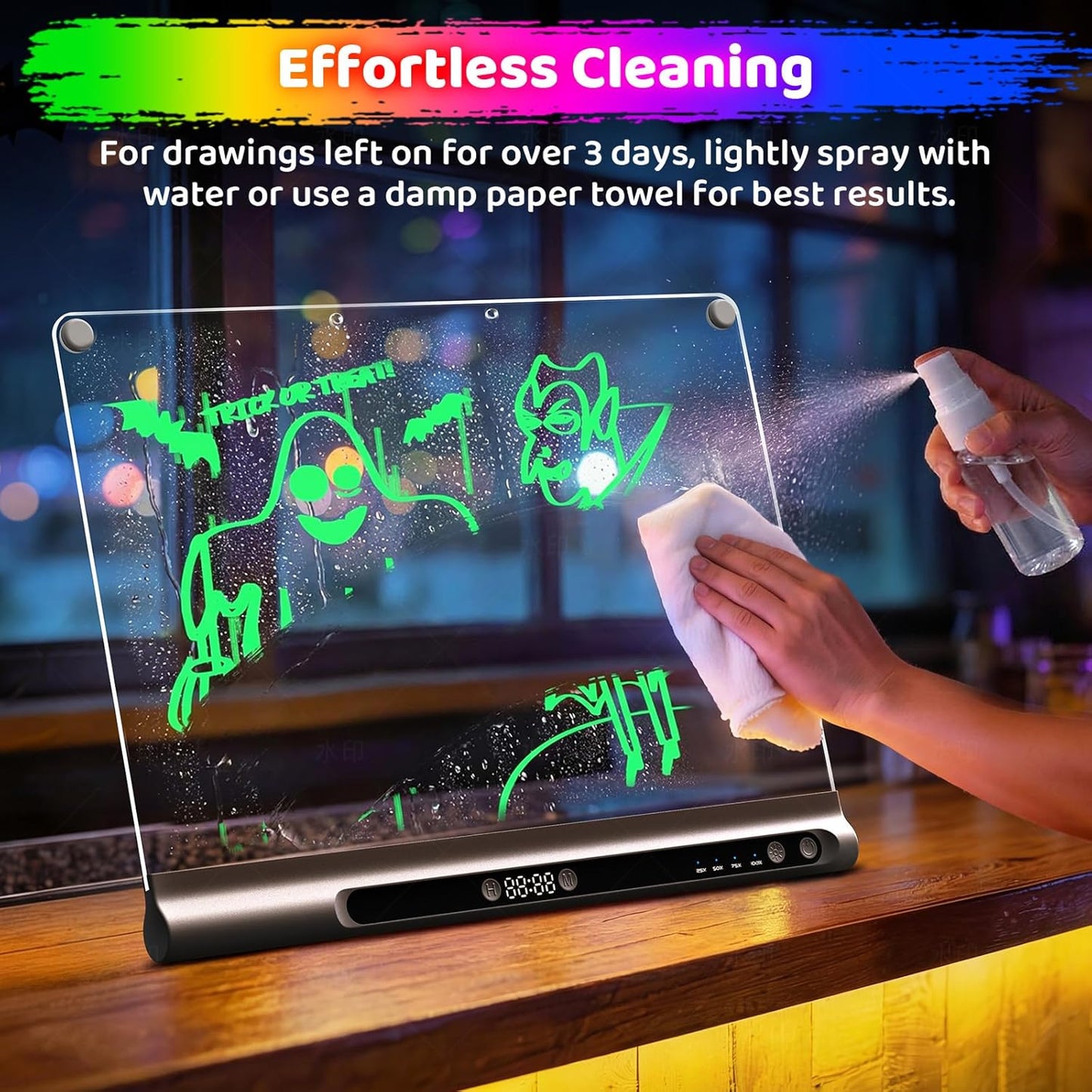 16“ Rechargeable LED Drawing Board, 9-Color Light Modes with Timer & Built-in Stand, Neon Art Dry Erase Glow Up Doodle Note Pad, Sketching Gift Toy for Kids/Girls/Teens, 6 Markers & Tracing Book