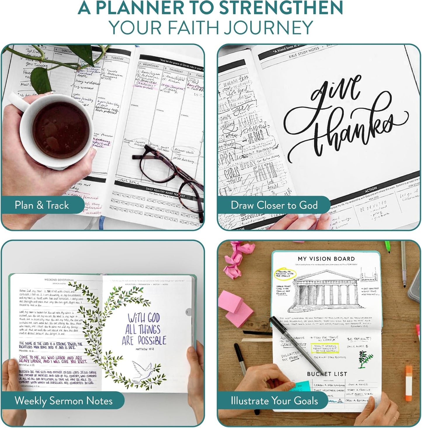 Christian Planner 2026 Daily Planner - Faith Based Monthly and Weekly Planner, Vision Board, and Habit Tracker - 2026 Calendar, Personal Organizer and Devotional Journal (Hardcover, Pine)