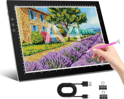 ZEXALIGHT A4 Light Box for Tracing, Light Pad for Diamond Painting with 8 Levels/Stepless Dimming Brightness and 3 Color Modes, Ultra-Thin Copy Board Light Table for Artists Tracing Drawing (Pink)